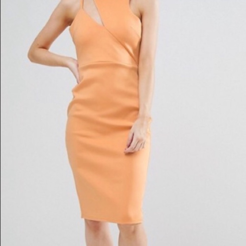 ASOS Asymmetric Orange Bodycon Midi